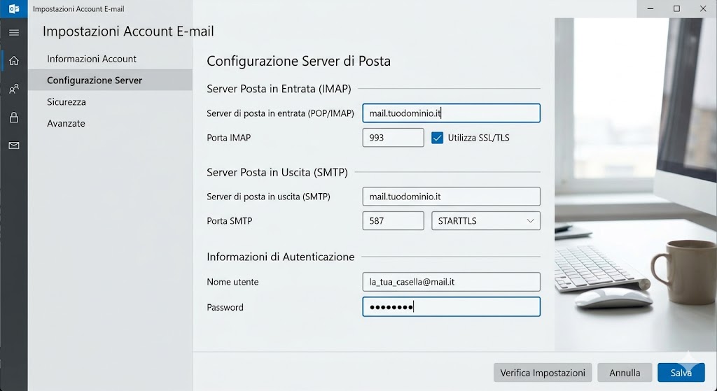 Schermata di configurazione Outlook